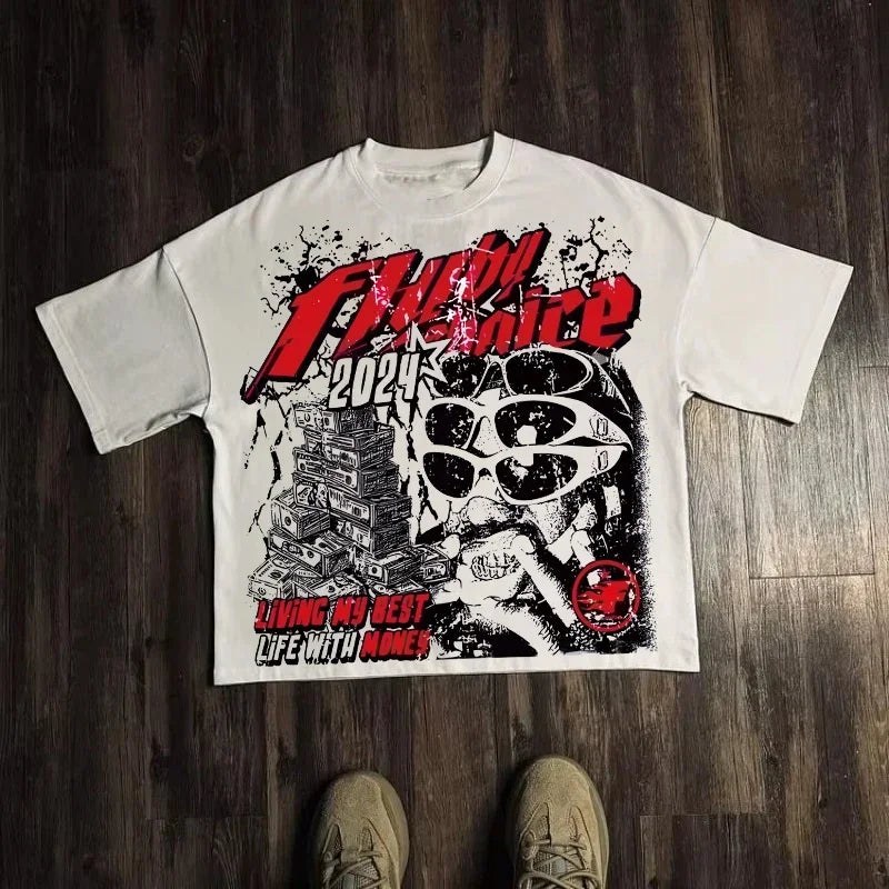 Graphic T-shirt Men Women Vintage Top Hip Hop Streetwear Oversized Tshirt Short Sleeve Casual Clothing Summer Fashion Trendy Tee